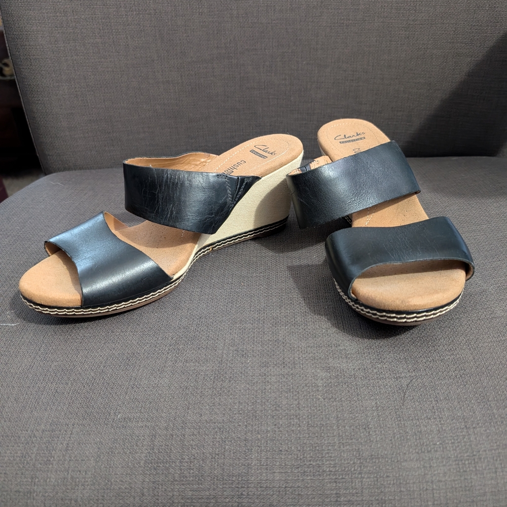 Clarks Black Wedge Sandals